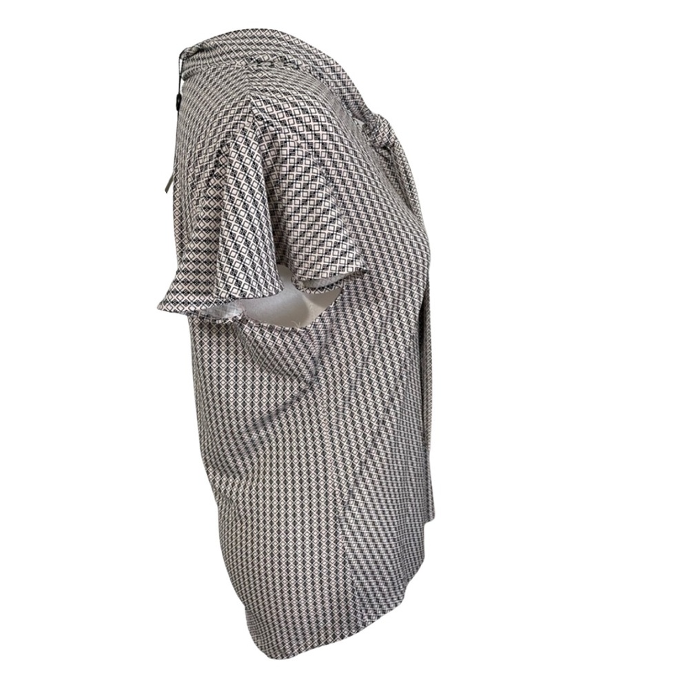 Adrianna Papell Tie Neck Blouse S Black Cream Geometric Flutter Sleeve NWT - Picture 6 of 14